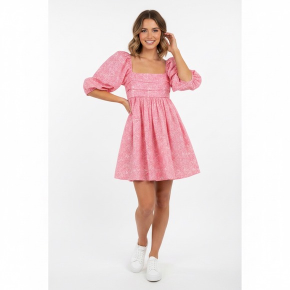 Abercrombie & Fitch Dresses & Skirts - Abercrombie & Fitch Pink Floral Puff Sleeve Smocked Mini Dress Pockets Small